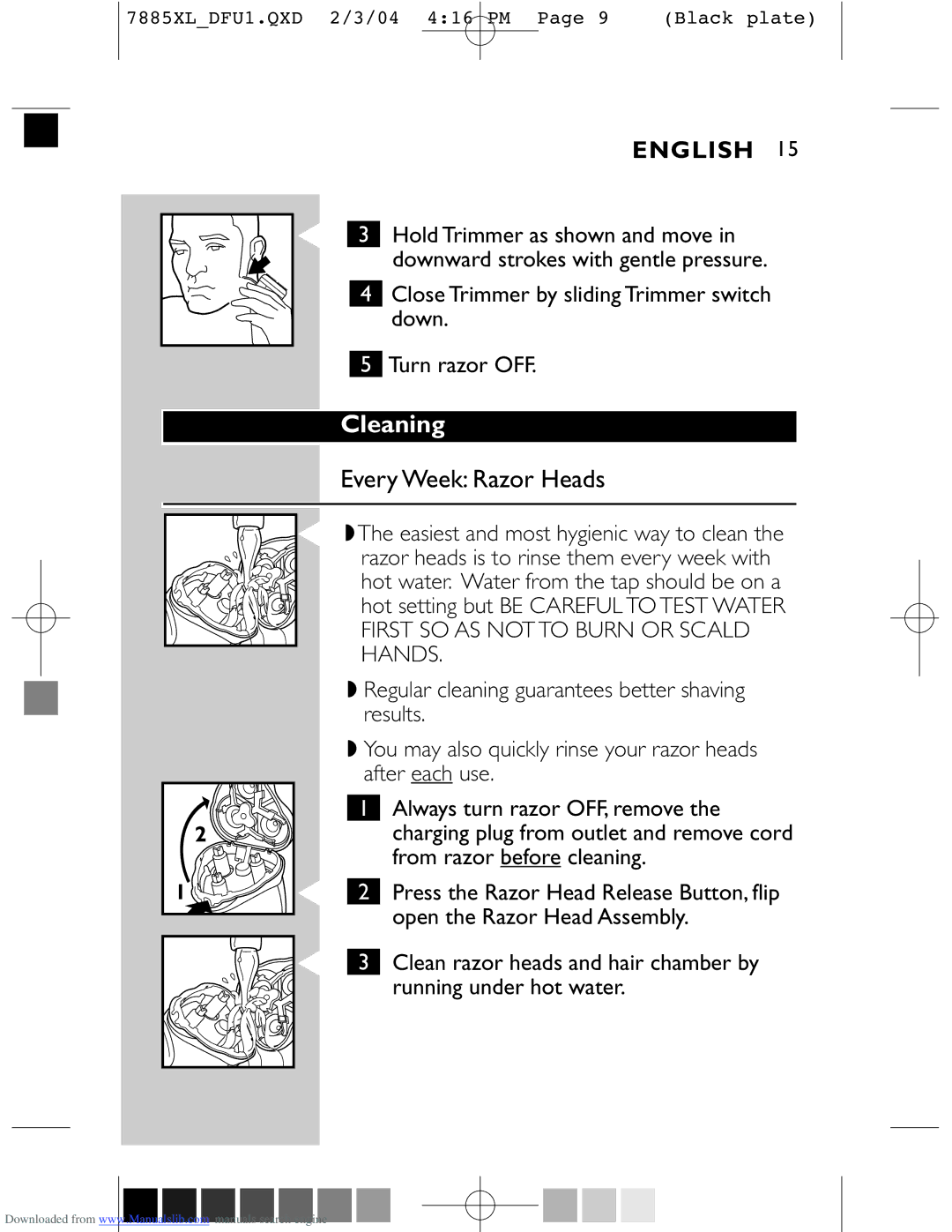 Philips 6886XL, 6887XL, 6885XL, 7885XL manual Cleaning, Every Week Razor Heads 