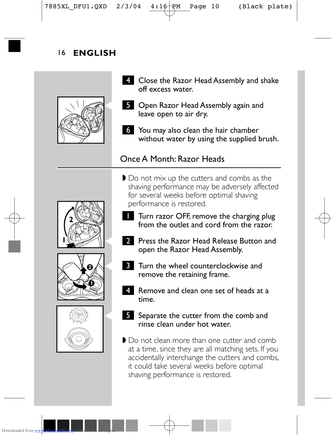 Philips 6887XL, 6885XL, 7885XL, 6886XL manual Once a Month Razor Heads 