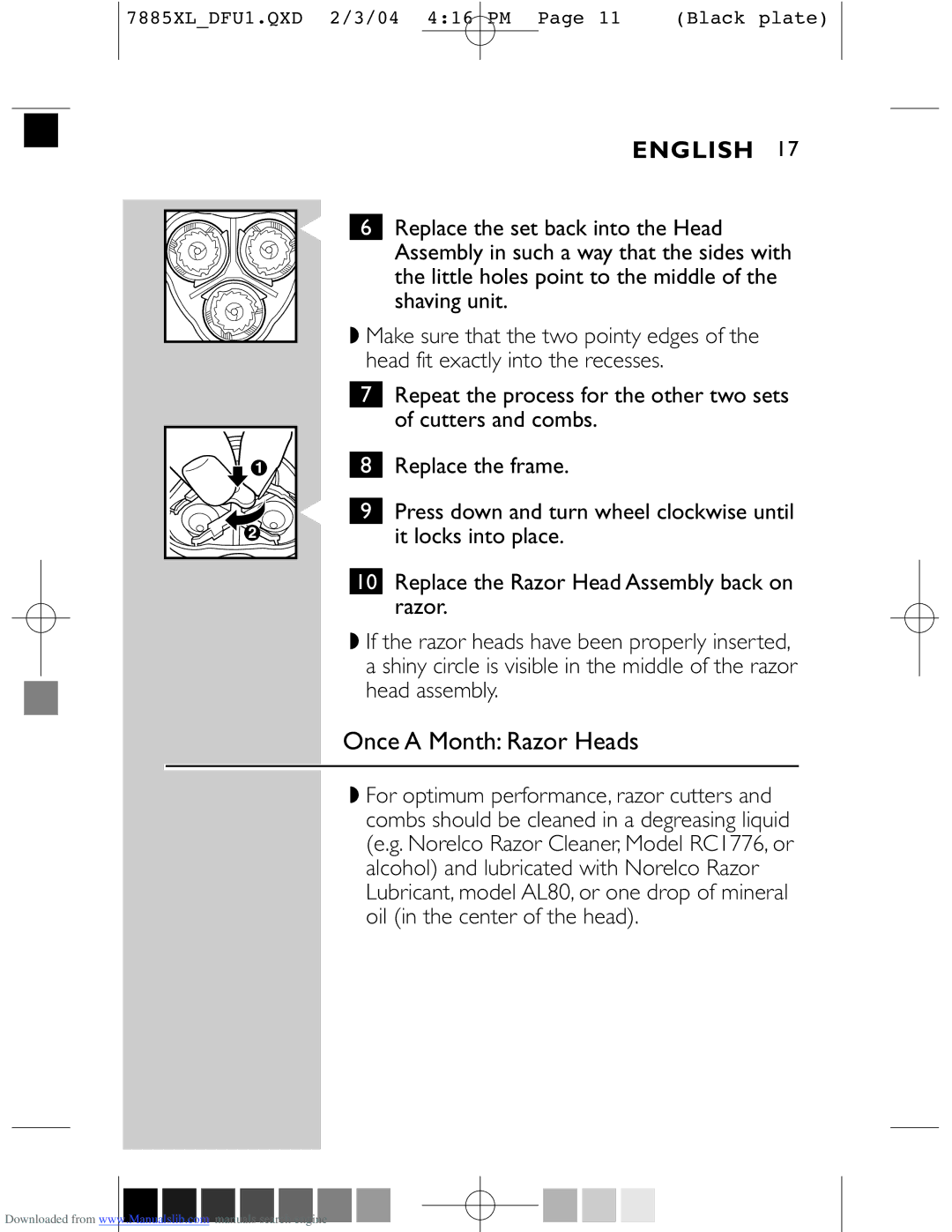 Philips 6885XL, 6887XL, 7885XL, 6886XL manual Once a Month Razor Heads 