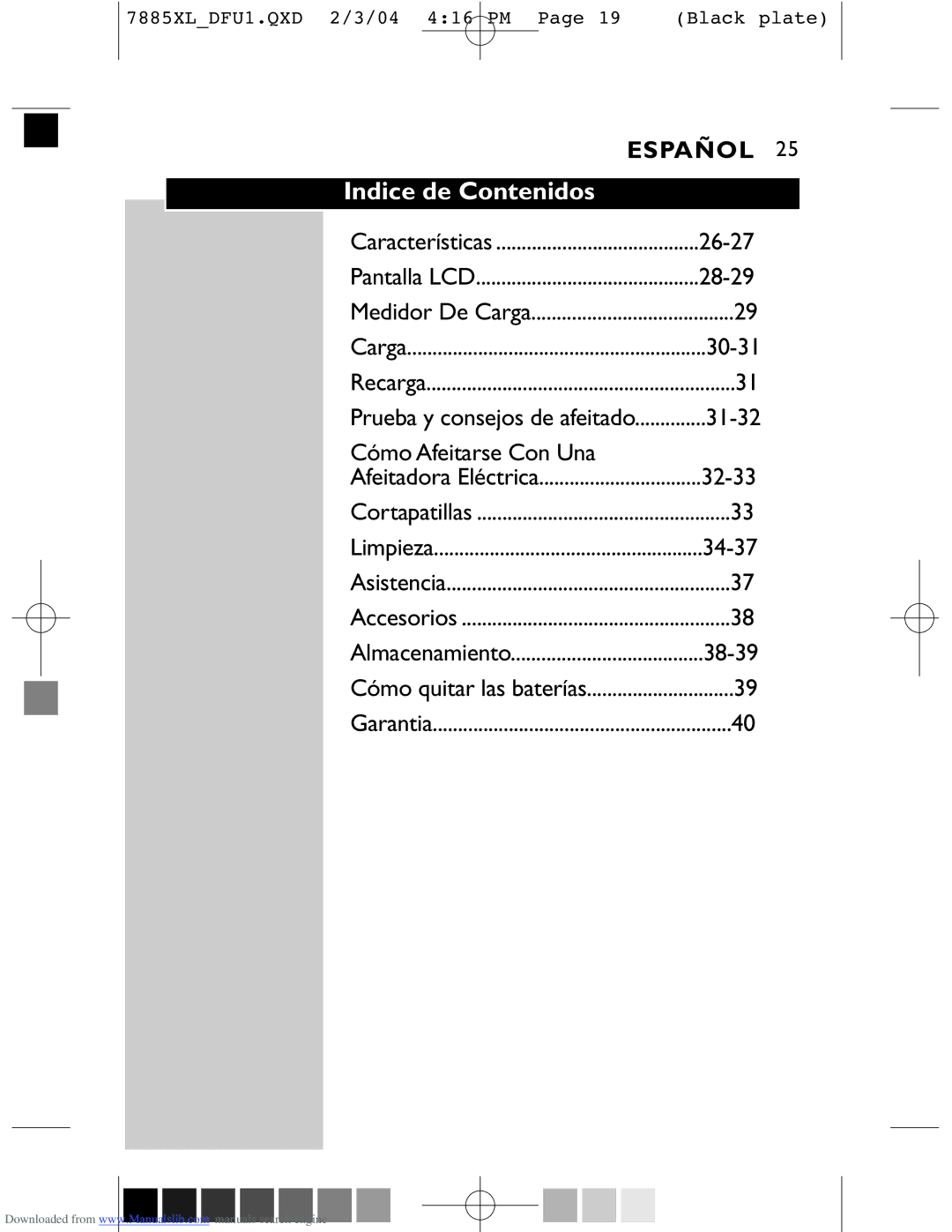 Philips 6885XL, 6887XL, 7885XL, 6886XL manual Indice de Contenidos, Cómo Afeitarse Con Una 