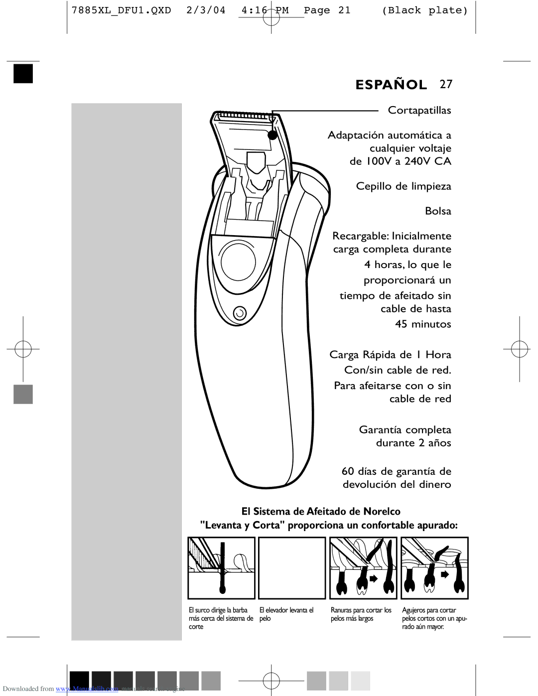 Philips 6886XL, 6887XL, 6885XL, 7885XL manual Pelo Pelos más largos 