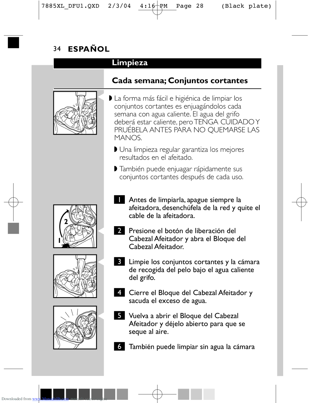 Philips 7885XL, 6887XL, 6885XL, 6886XL manual Limpieza, Cada semana Conjuntos cortantes 