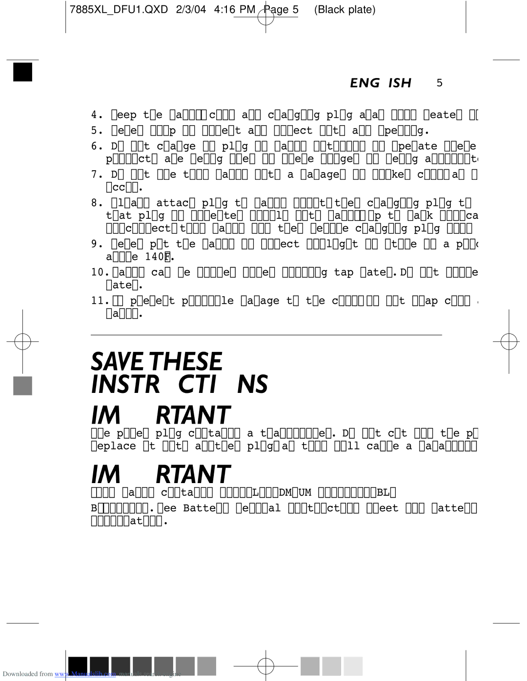 Philips 6885XL, 6887XL, 7885XL, 6886XL manual Save These Instructions 