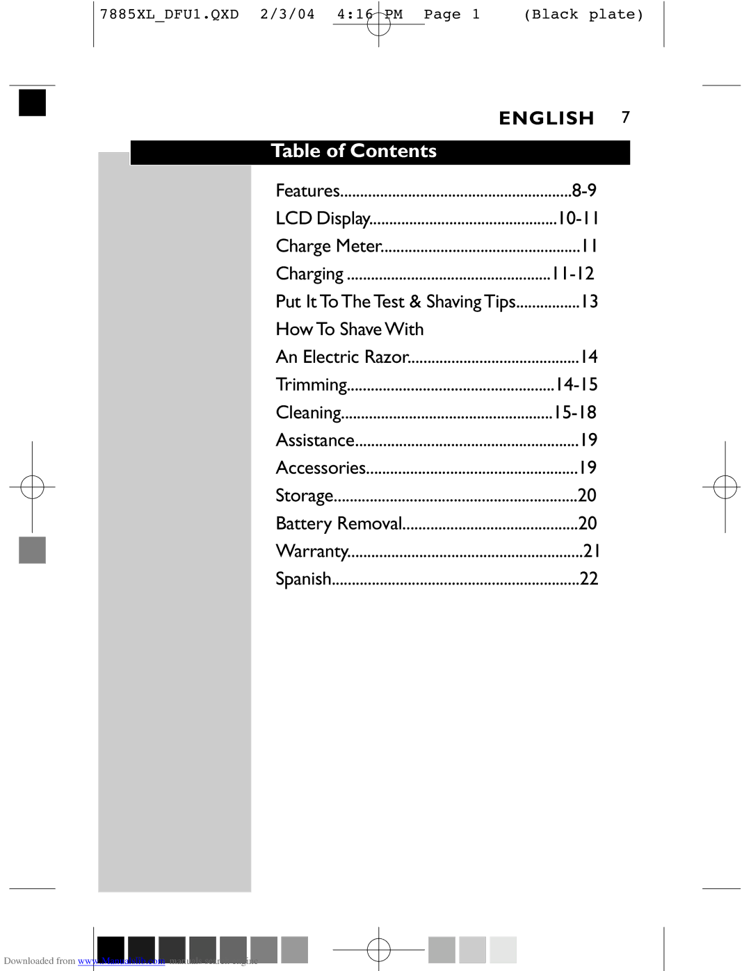 Philips 6886XL, 6887XL, 6885XL, 7885XL manual Table of Contents 