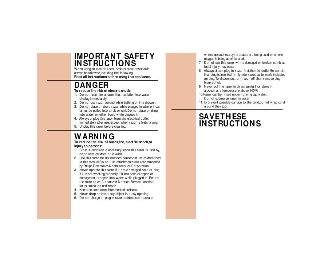 Philips 6891XL, 6890XL manual Important Safety Instructions 