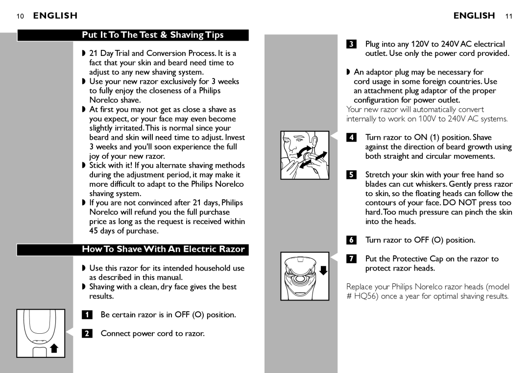 Philips 6900LC manual Put It To The Test & Shaving Tips, How To Shave With An Electric Razor 