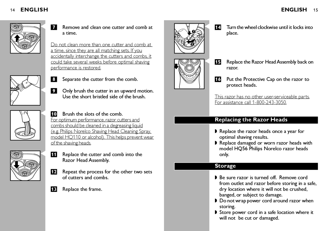 Philips 6900LC manual Replacing the Razor Heads, Storage 