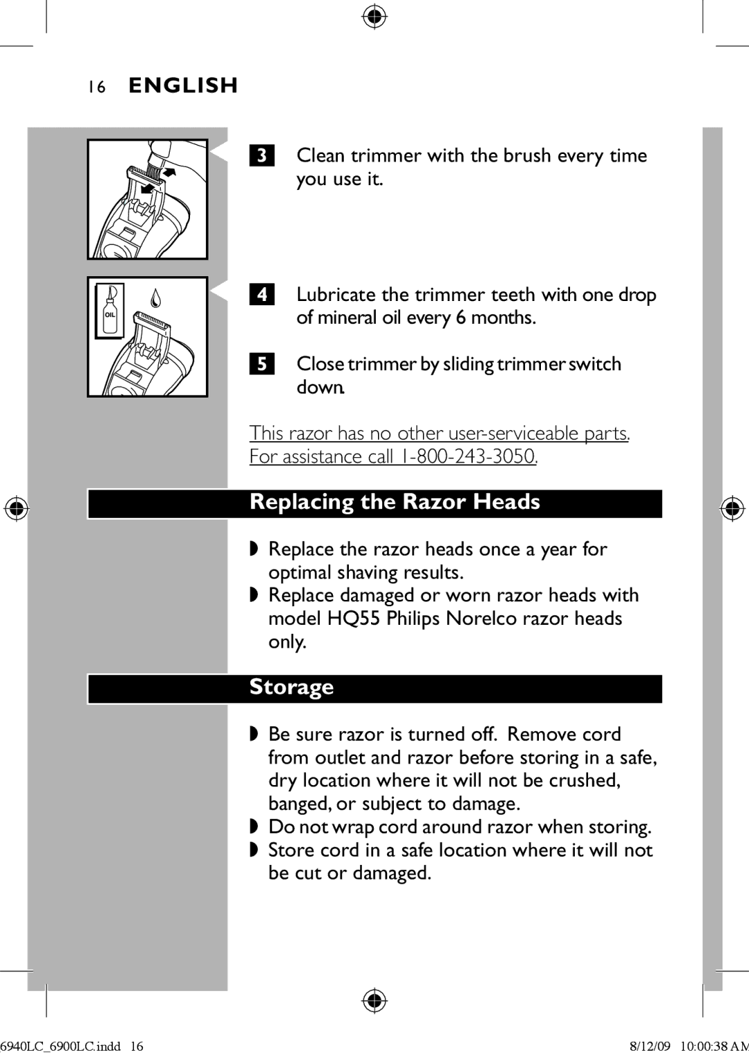 Philips 6900LC manual Replacing the Razor Heads, Storage 