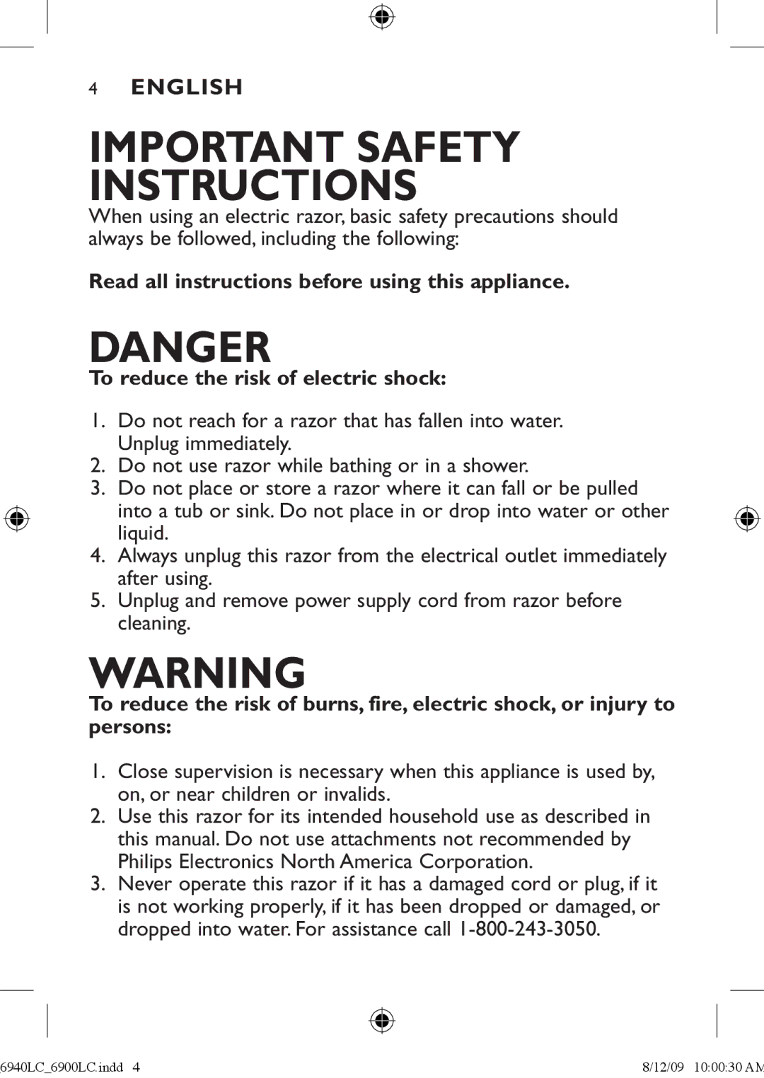 Philips 6900LC manual IMportant Safety Instructions 