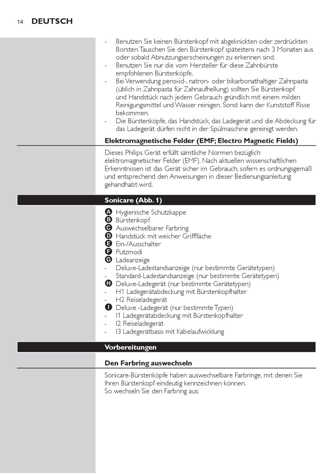 Philips 700 Elektromagnetische Felder EMF Electro Magnetic Fields, Sonicare Abb, Vorbereitungen, Den Farbring auswechseln 