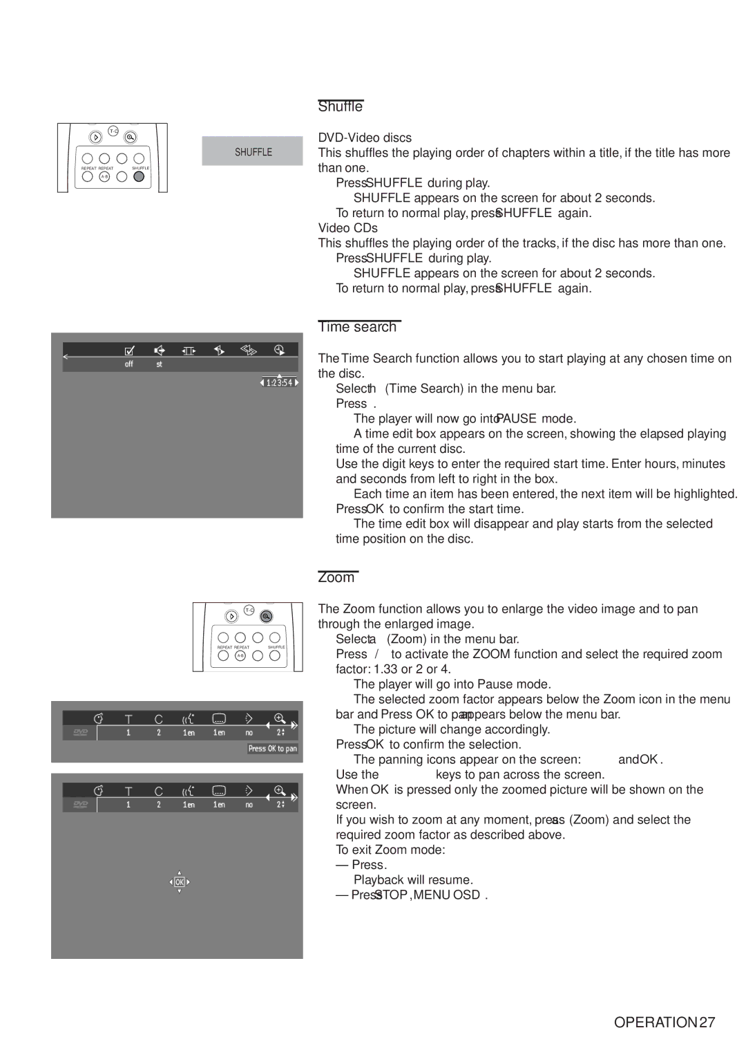 Philips 711 manual Shuffle, Time search, Zoom 