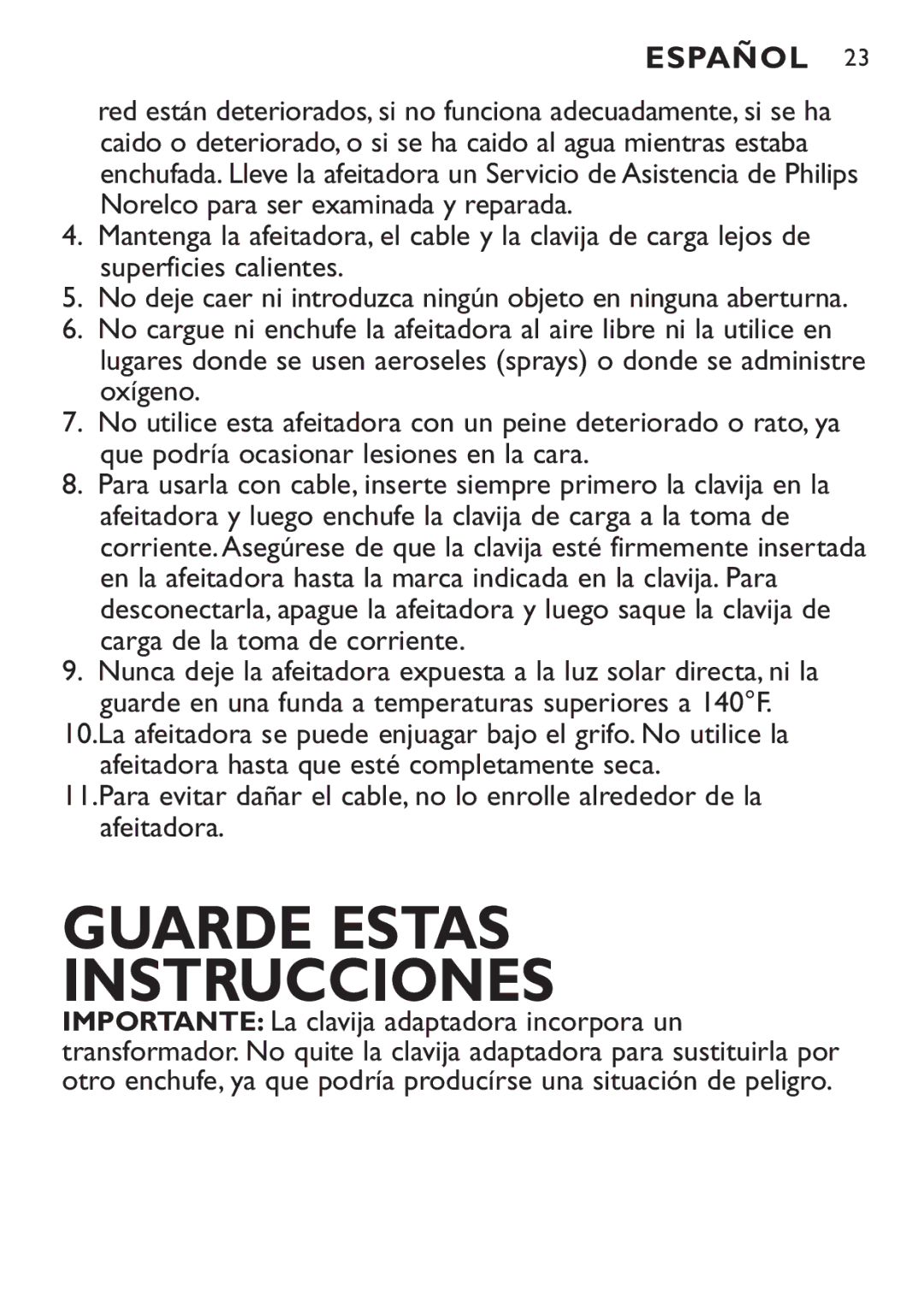 Philips 7110X, 7115X, 7120X, 7125X manual Guarde Estas Instrucciones 