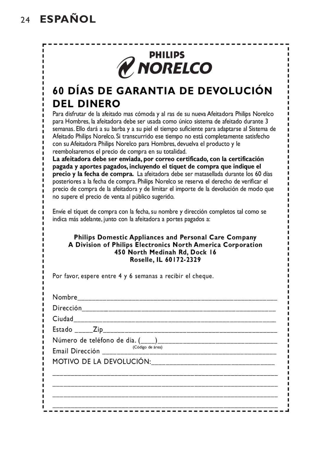 Philips 7115X, 7120X, 7125X, 7110X manual Español 60 Días DE Garantia DE Devolución DEL Dinero 