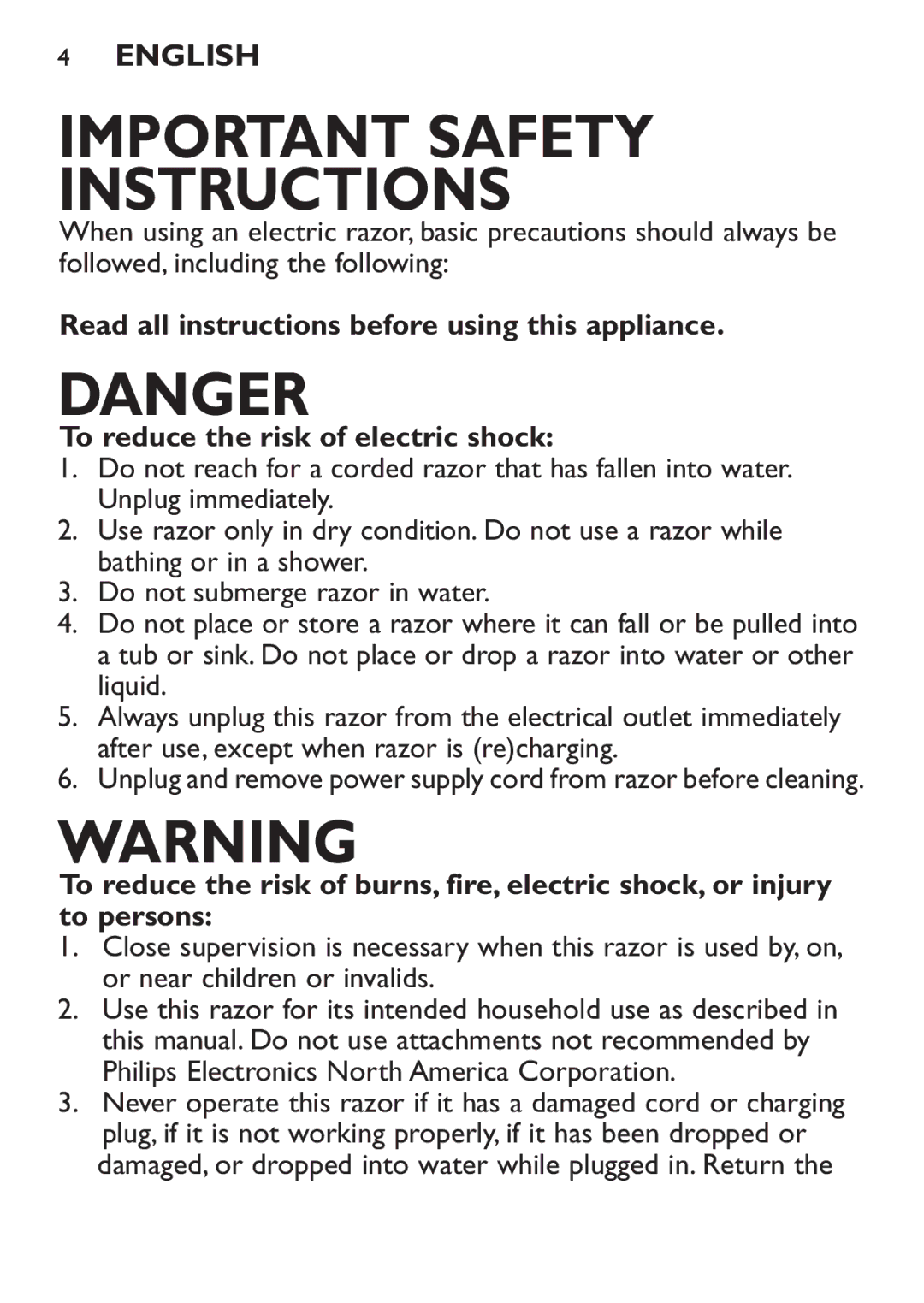 Philips 7115X, 7120X, 7125X, 7110X manual Important Safety Instructions 