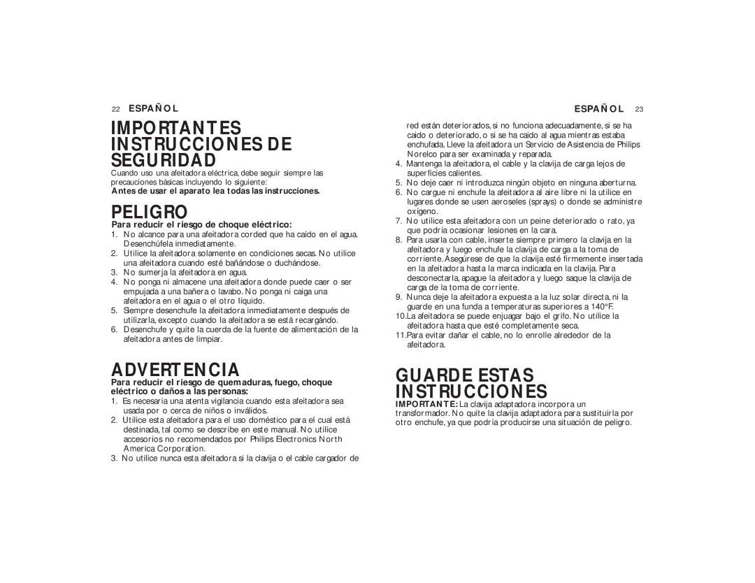 Philips 7140XL, 7145XL manual Importantes Instrucciones DE Seguridad 