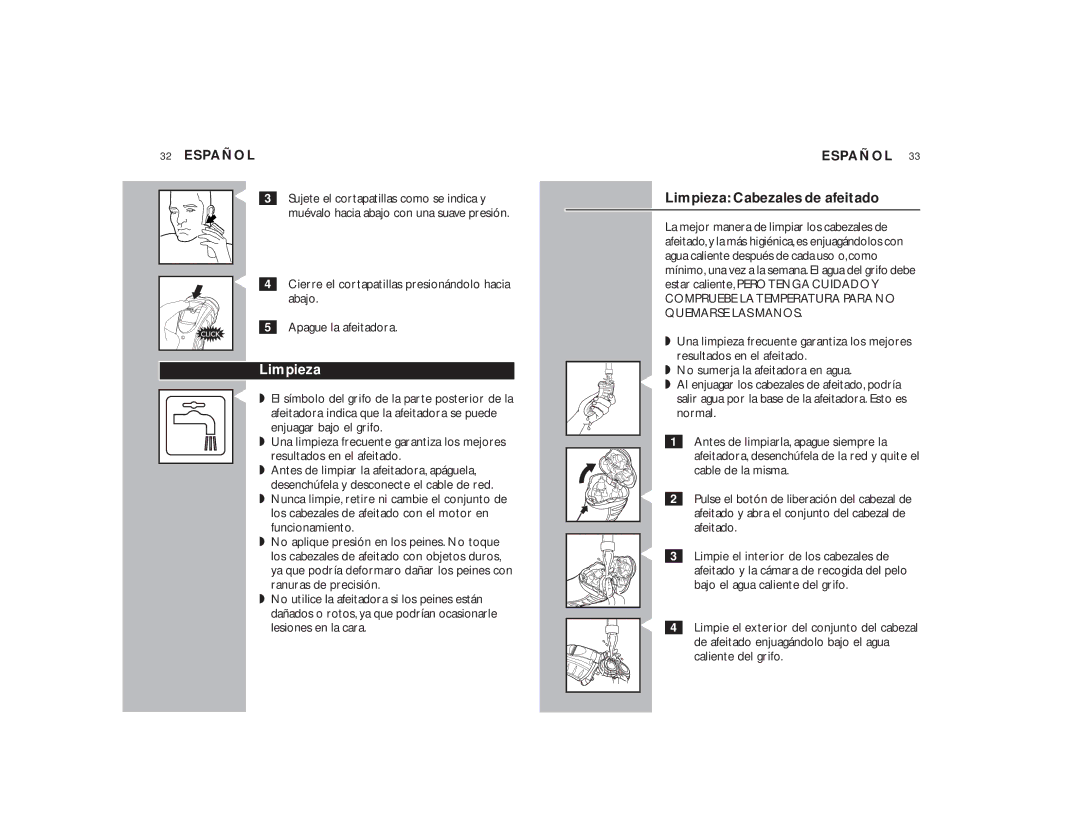 Philips 7145XL, 7140XL manual Limpieza Cabezales de afeitado 