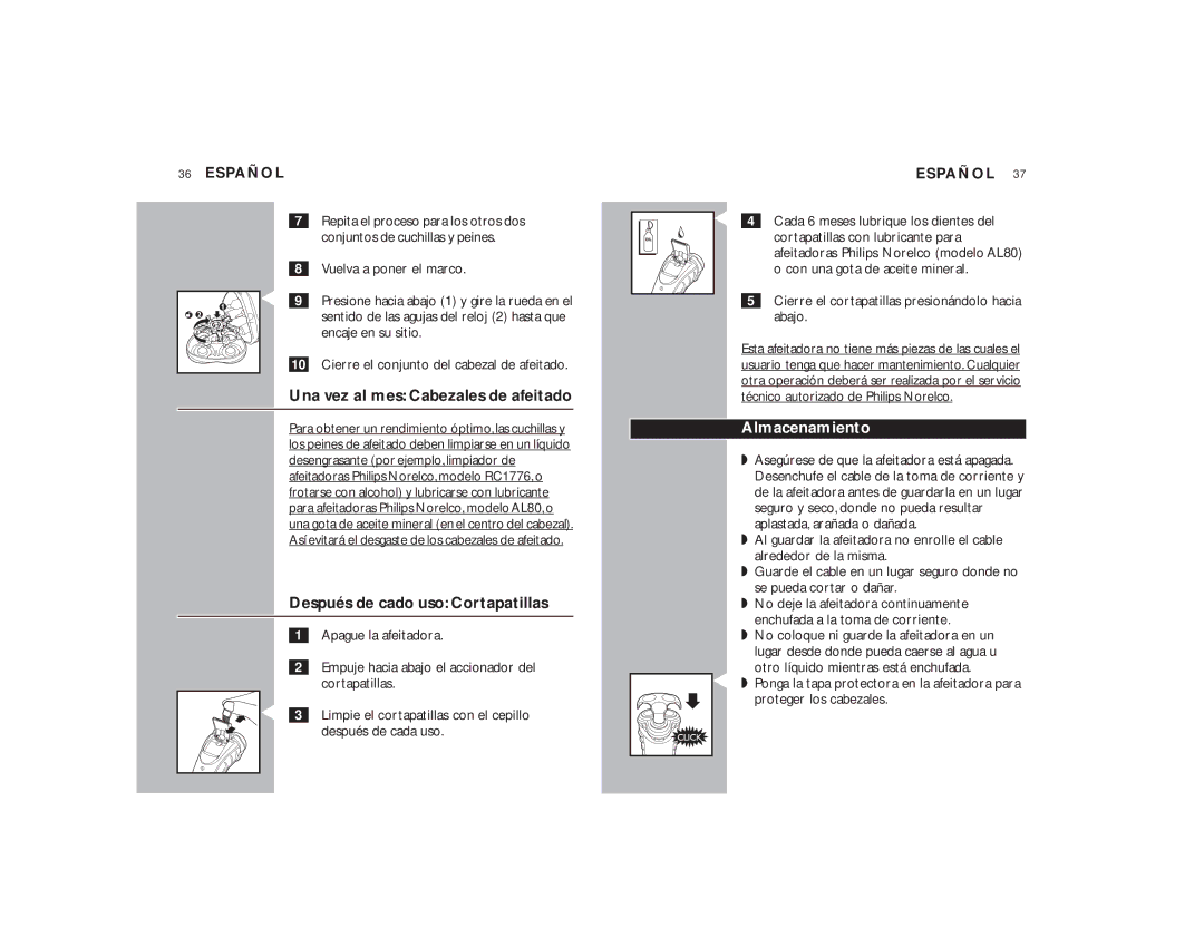 Philips 7145XL, 7140XL manual Después de cado uso Cortapatillas, Almacenamiento 
