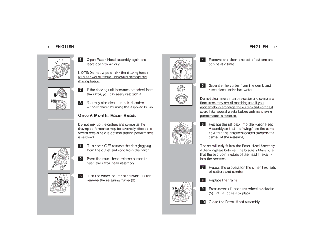 Philips 7145XL, 7140XL manual Once a Month Razor Heads 