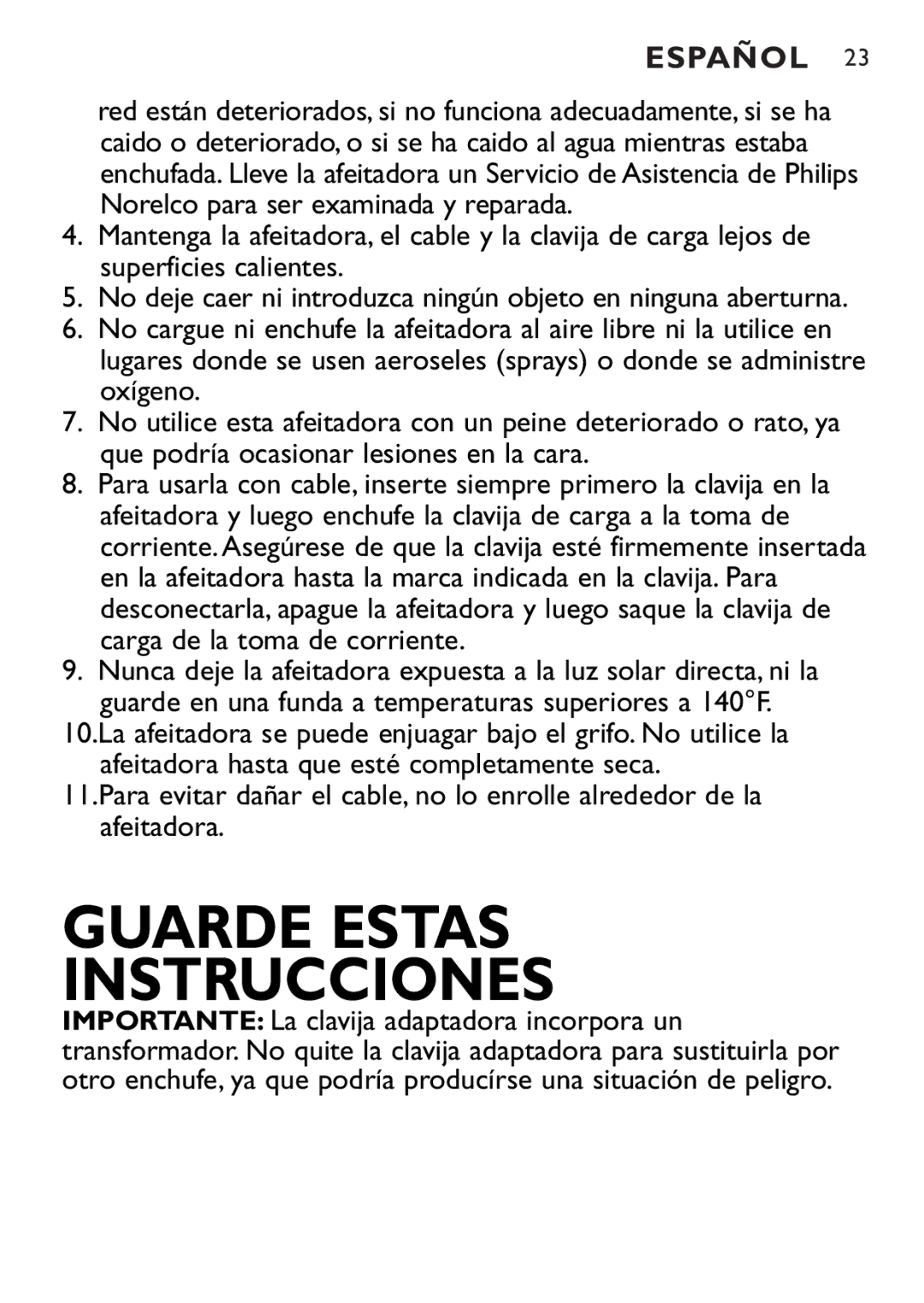 Philips 7180XL manual Guarde Estas Instrucciones 