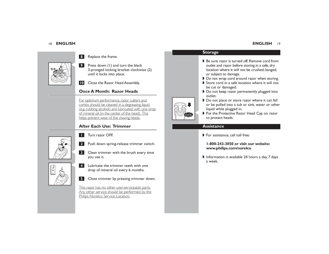 Philips 7183XL manual After Each Use Trimmer, Storage, Assistance 