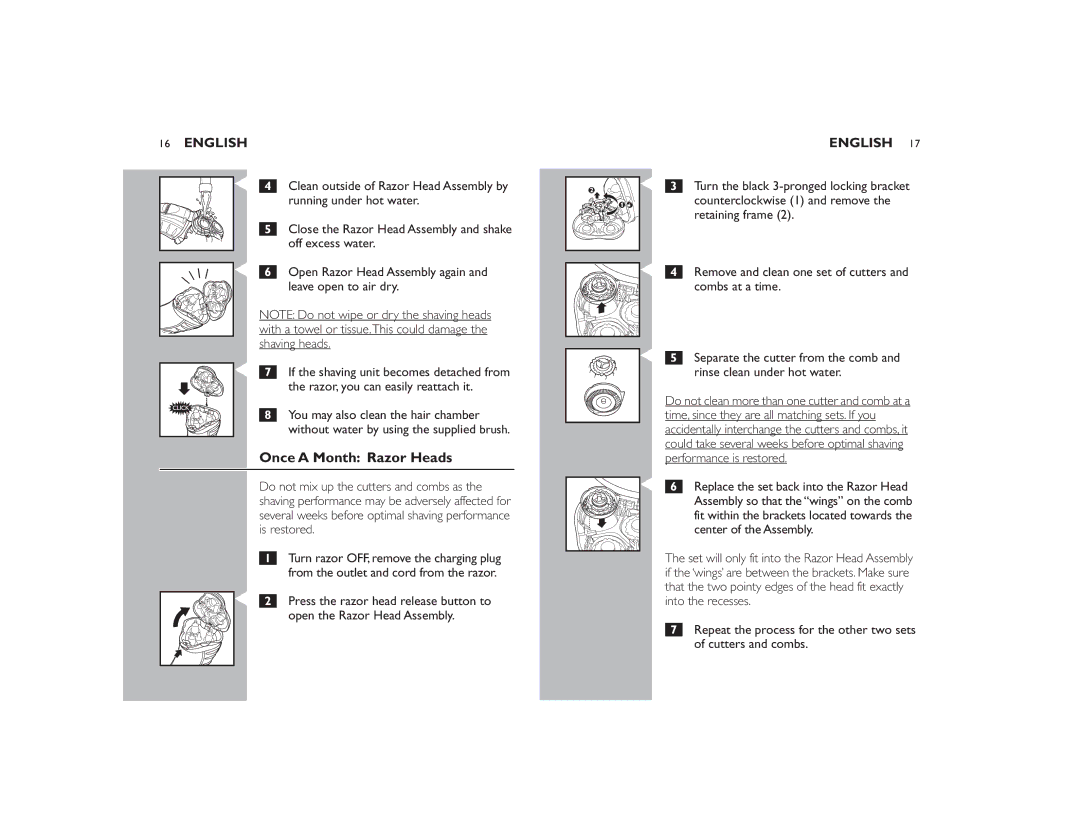 Philips 7183XL manual Once a Month Razor Heads 