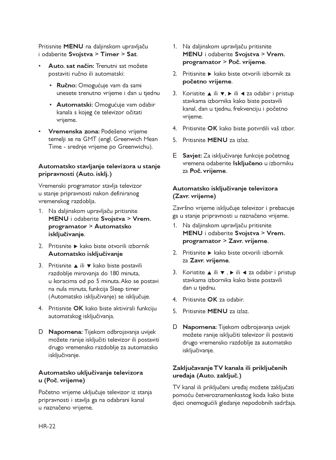 Philips 72-T540M5-X411C manual Automatsko isključivanje, Automatsko uključivanje televizora u Poč. vrijeme 