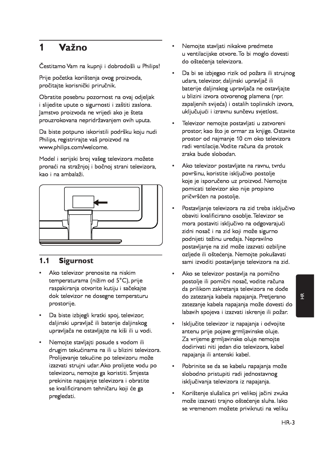 Philips 72-T540M5-X411C manual 1 Važno, Sigurnost 