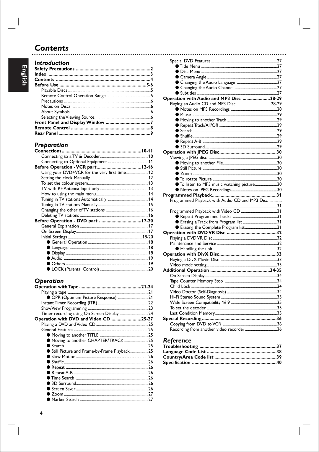 Philips 721VR owner manual Contents 