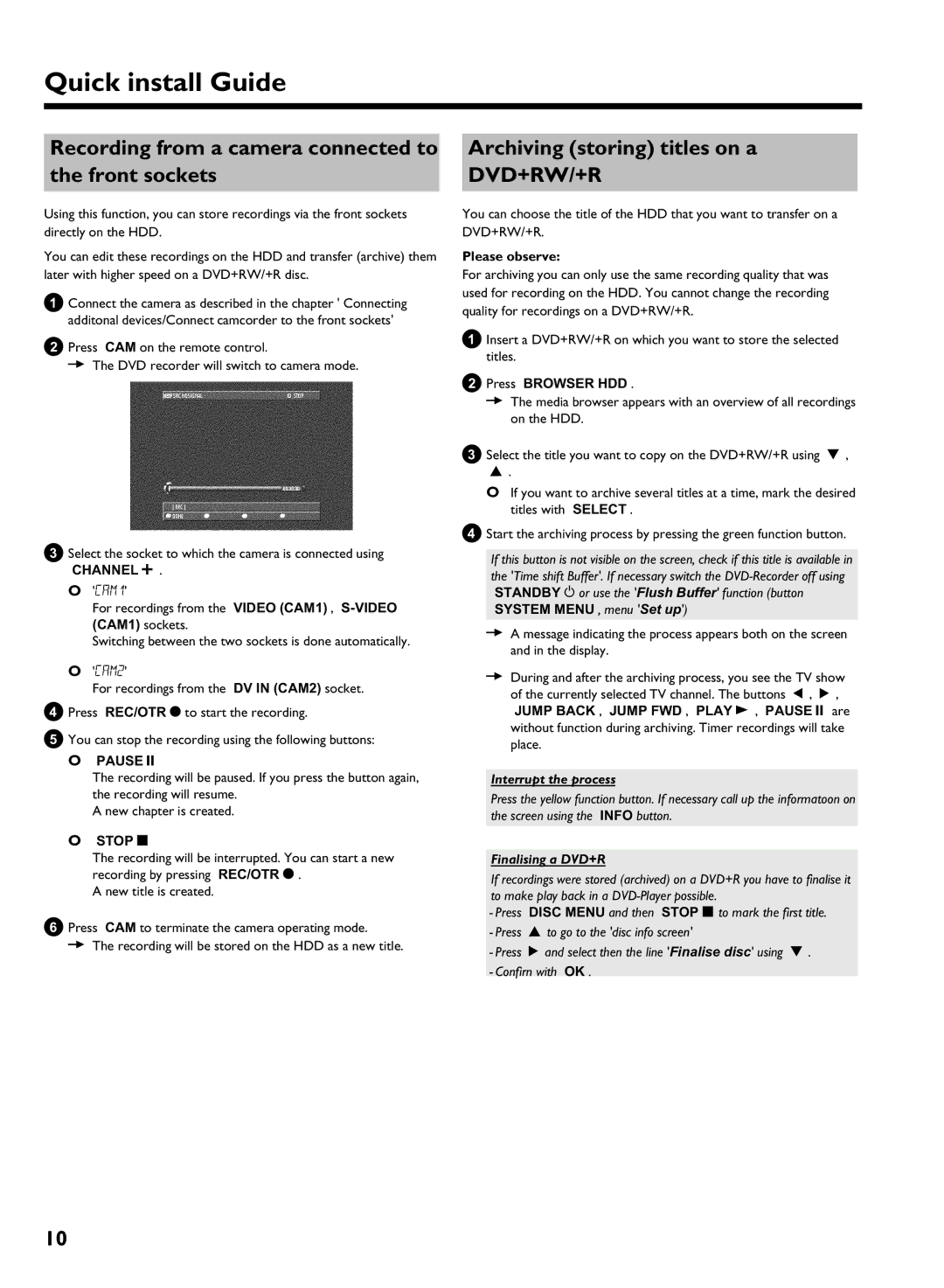 Philips 725H/05 user manual Archiving storing titles on a, Front sockets, Pause 