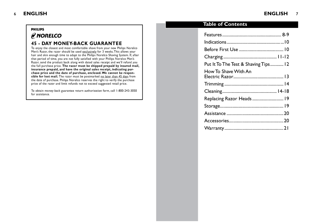 Philips 7325XL, 7349XL manual Table of Contents 