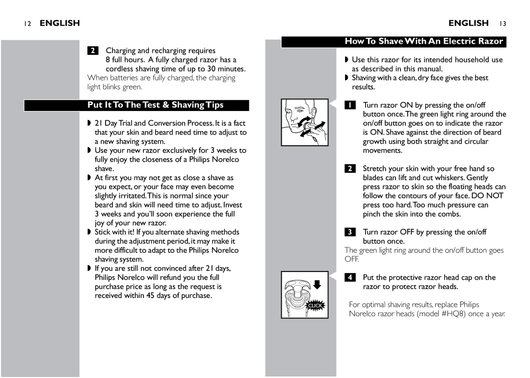 Philips 7349XL, 7325XL manual Put It To The Test & Shaving Tips, How To Shave With An Electric Razor 