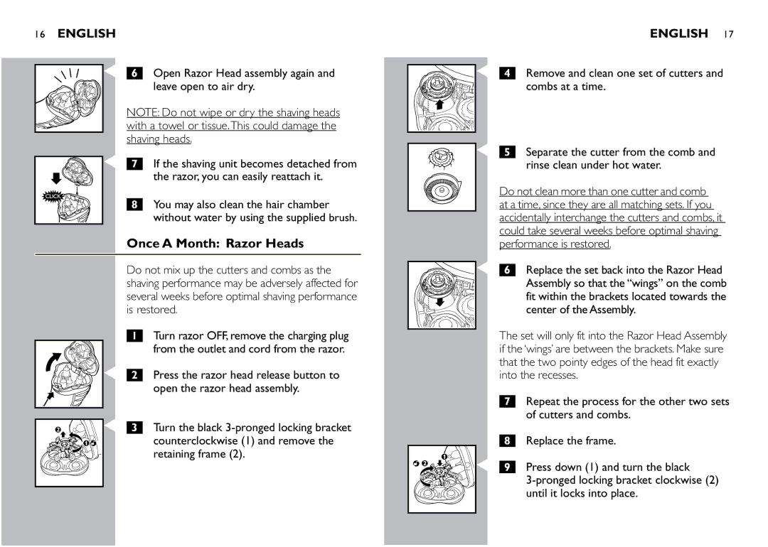 Philips 7349XL, 7325XL manual Once a Month Razor Heads 