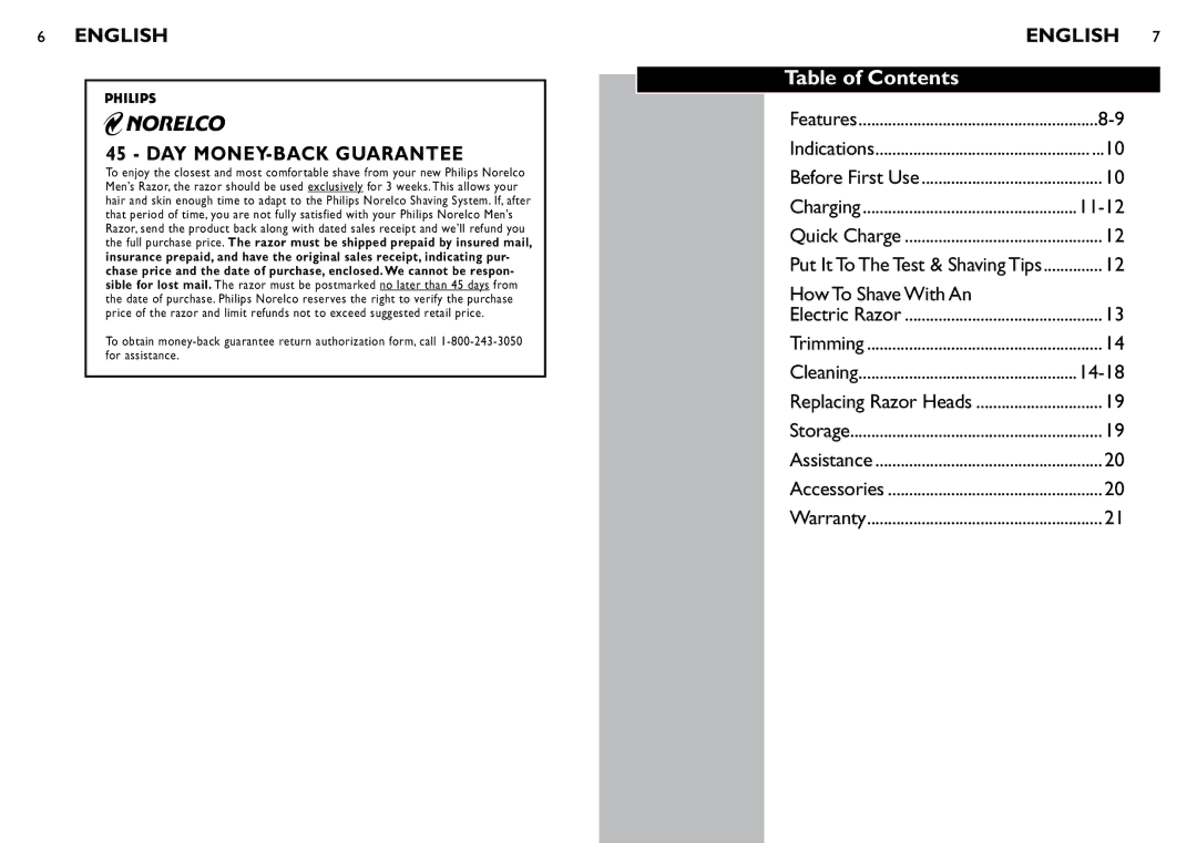 Philips 7380XL, 7360XL manual Table of Contents 