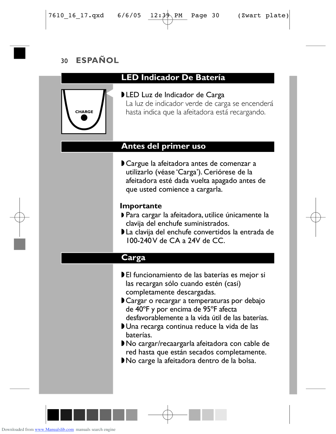 Philips 7616X, 7610X manual LED Indicador De Batería, Antes del primer uso, Carga 