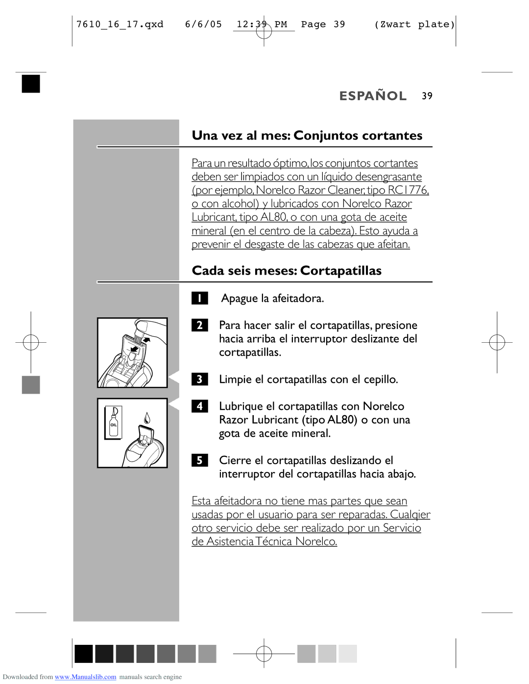 Philips 7610X, 7616X manual Cada seis meses Cortapatillas 