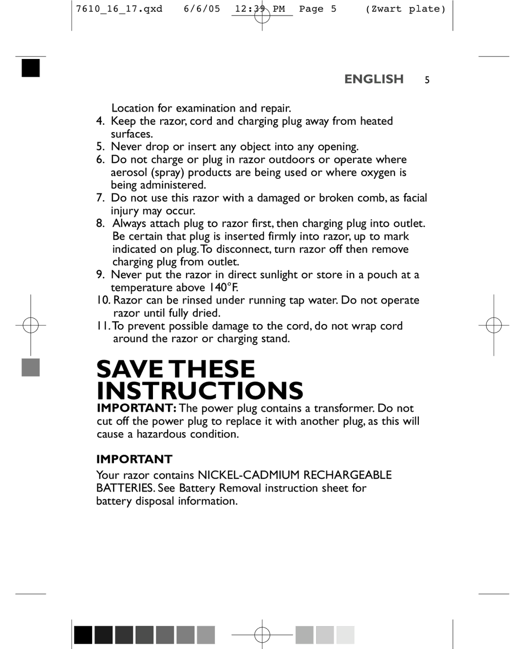 Philips 7610X, 7616X manual Save These Instructions 