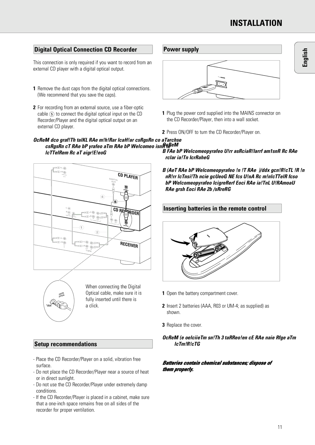 Philips 765 manual Power supply, Inserting batteries in the remote control, Setup recommendations, Local mains voltage 