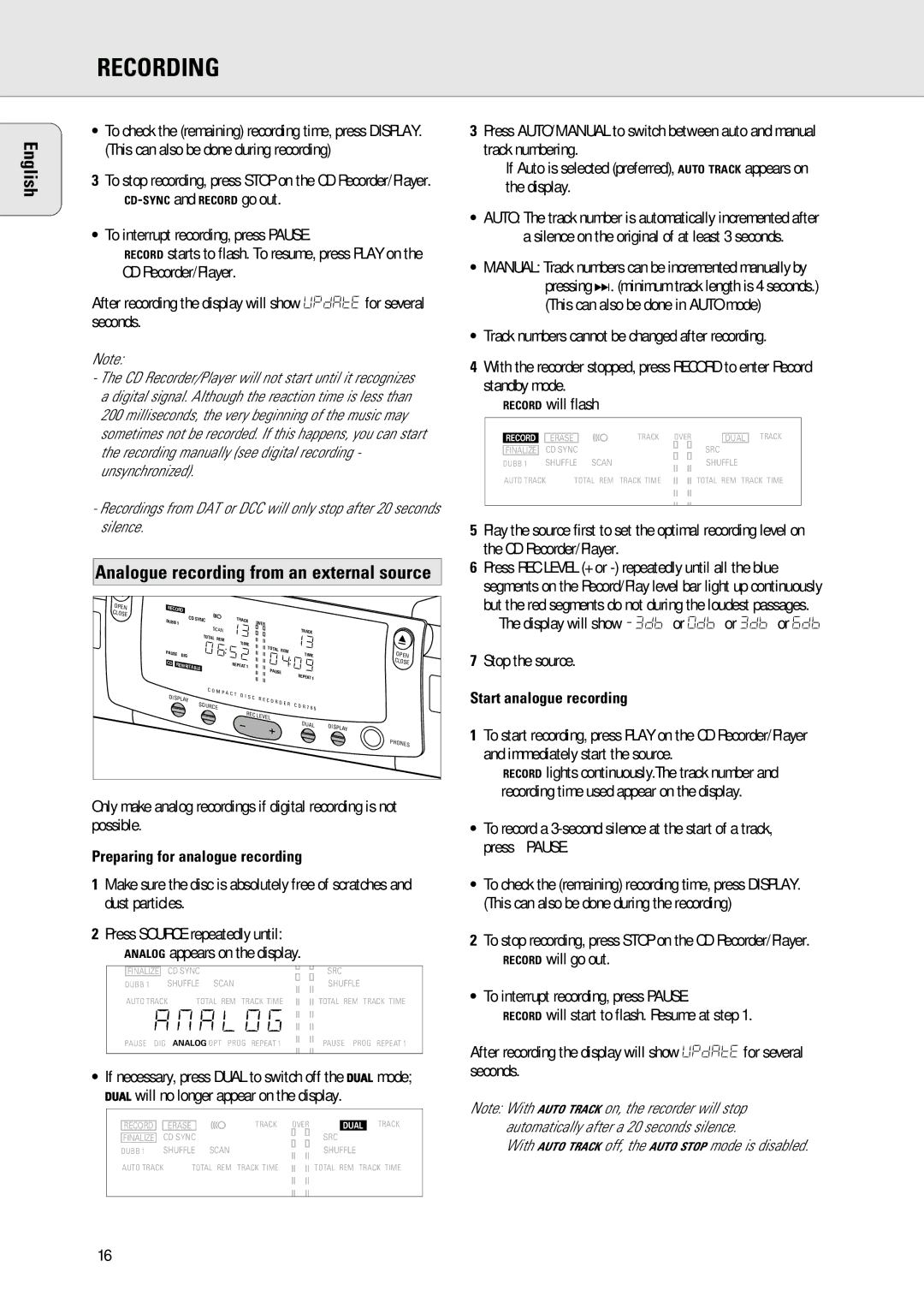 Philips 765 manual Preparing for analogue recording, Stop the source, Start analogue recording 