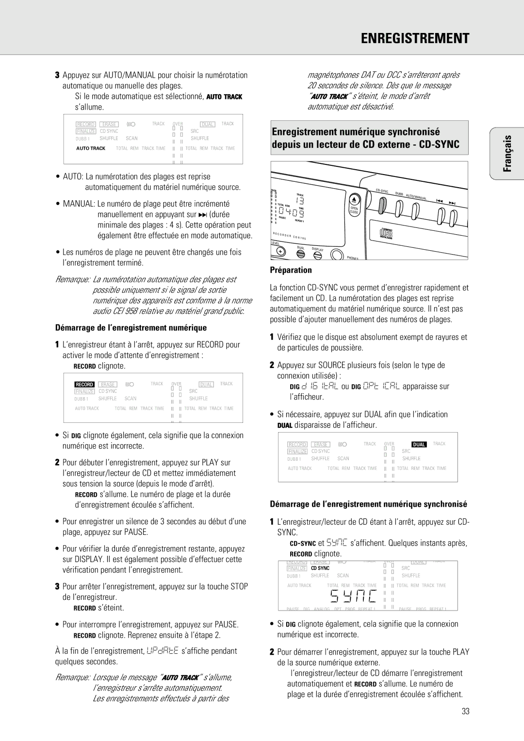 Philips 765 manual Démarrage de l’enregistrement numérique, ‹ Record clignote, Préparation 