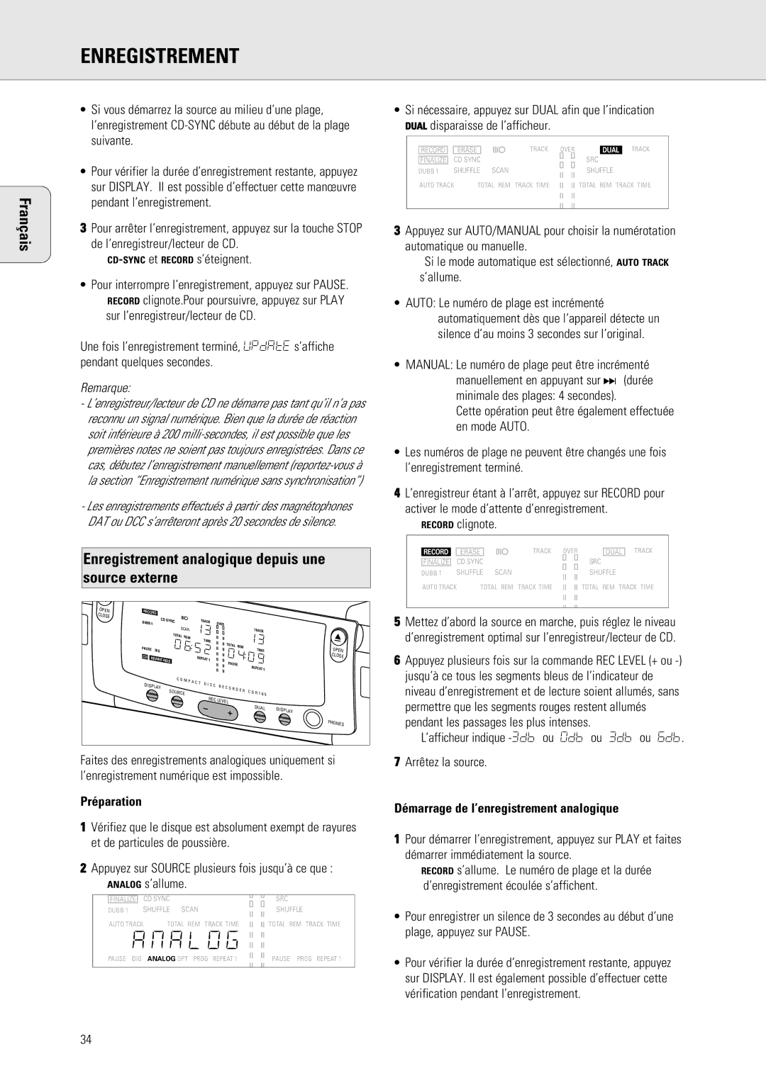 Philips 765 manual Enregistrement analogique depuis une source externe, Démarrage de l’enregistrement analogique 