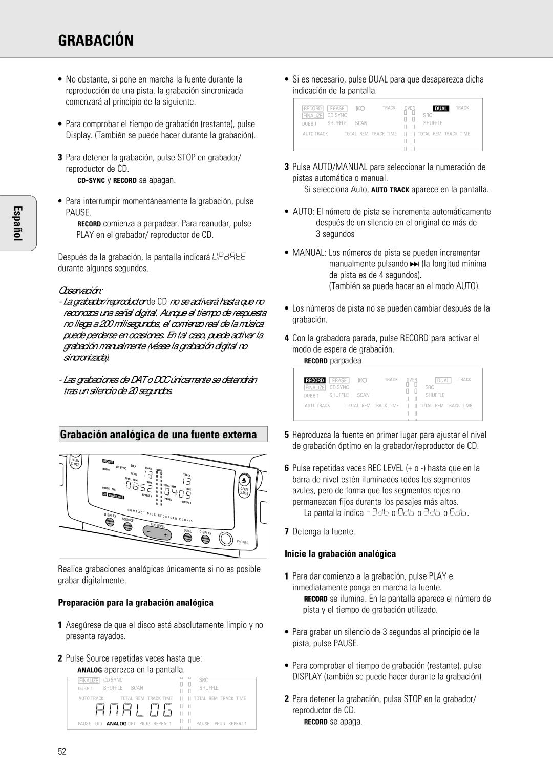 Philips 765 manual Segundos, Preparación para la grabación analógica, Inicie la grabación analógica 