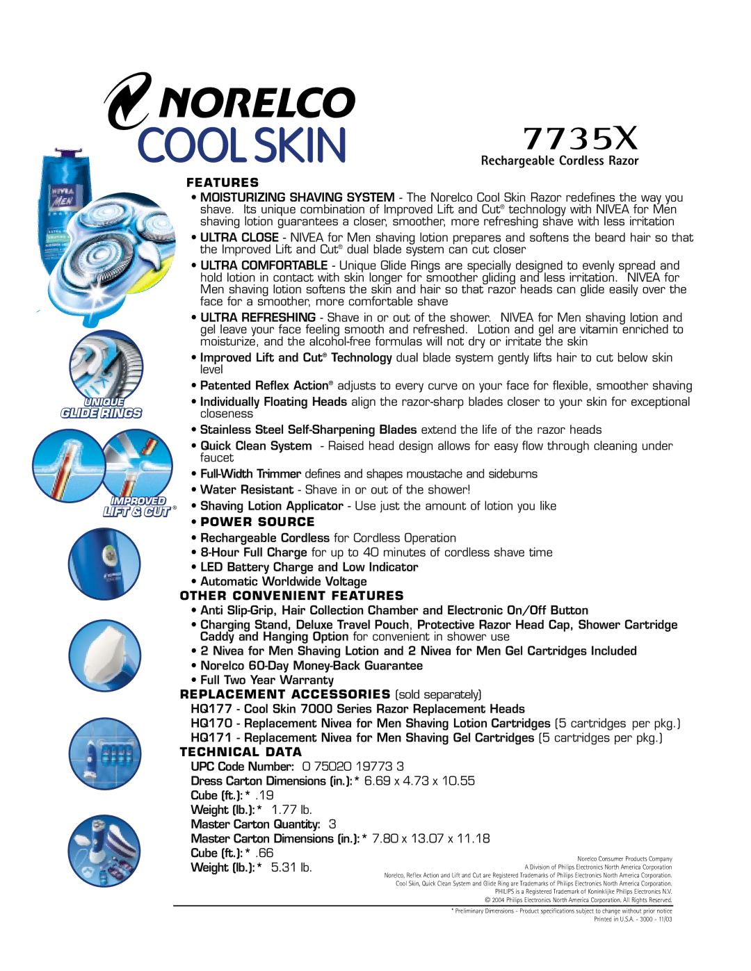 Philips 7735X warranty Glide Rings, Lift & CUT 