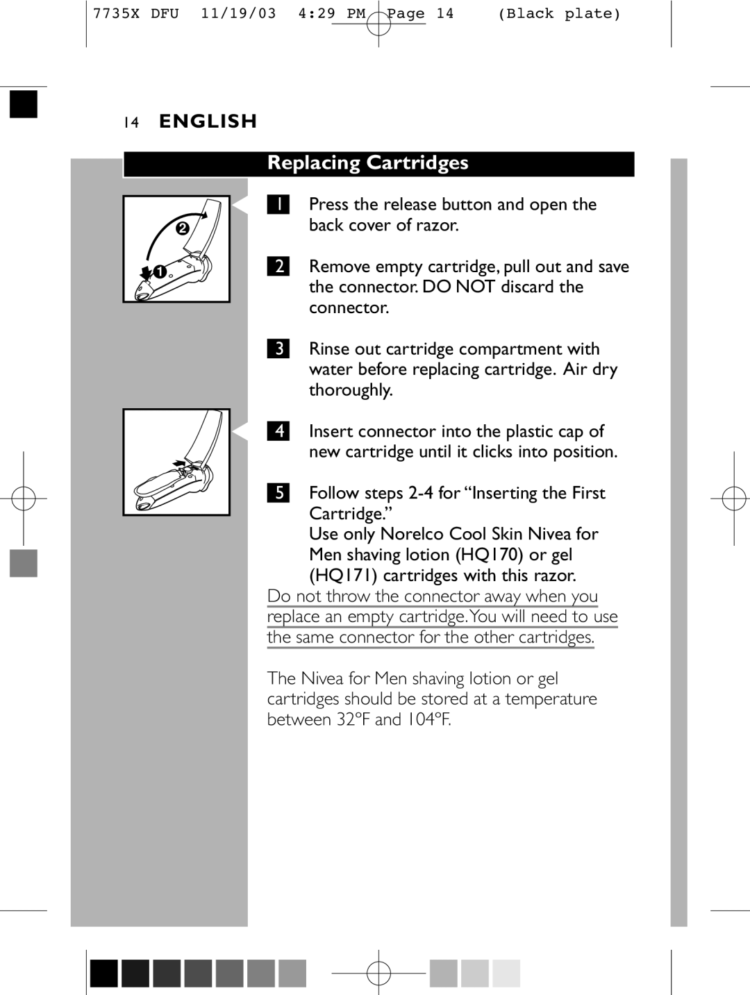 Philips 7737X manual Replacing Cartridges, Follow steps 2-4 for Inserting the First Cartridge 