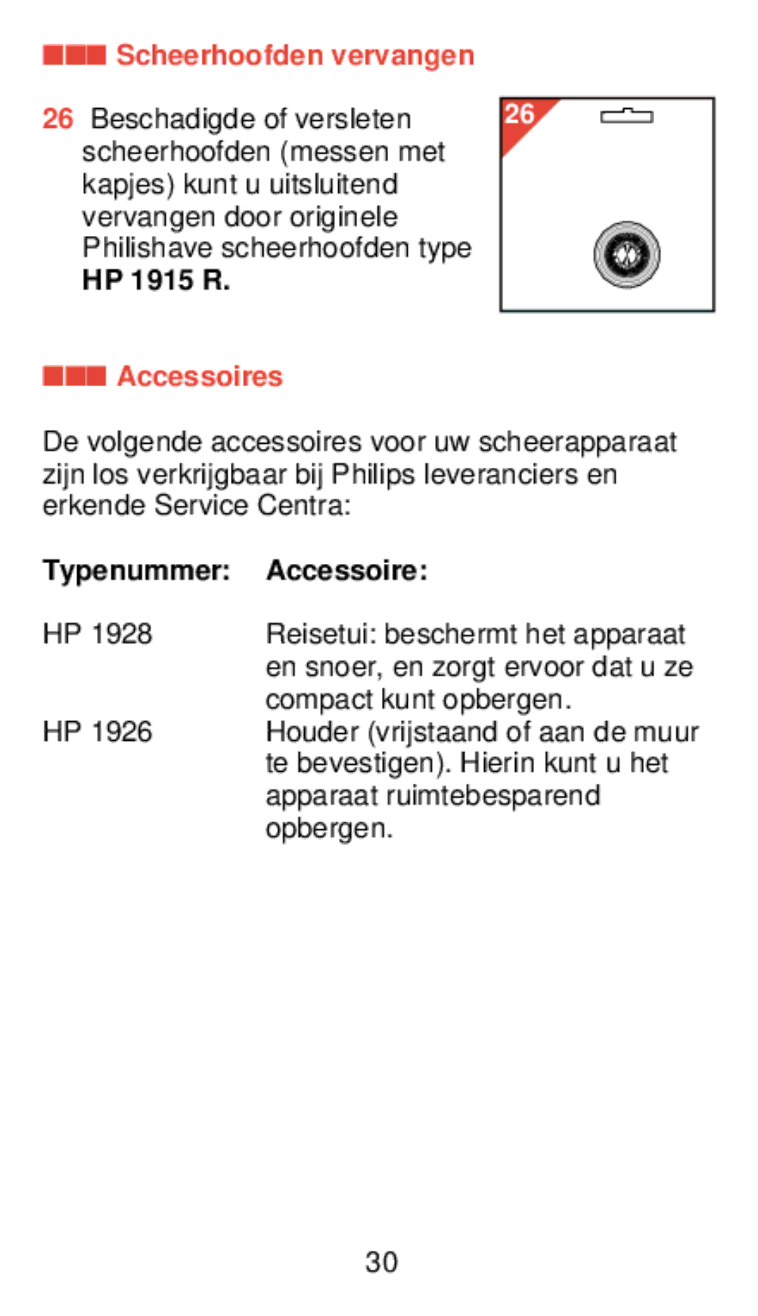 Philips 775 manual Typenummer Accessoire, Scheerhoofden vervangen 