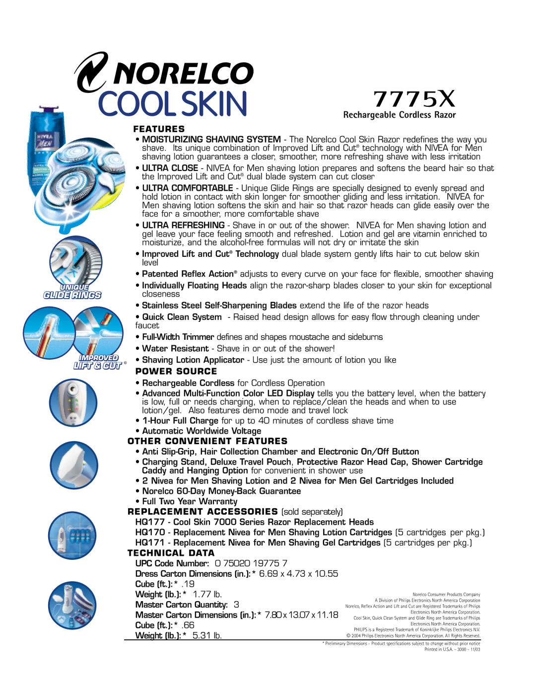 Philips 7775X warranty Glide Rings, Lift & CUT 