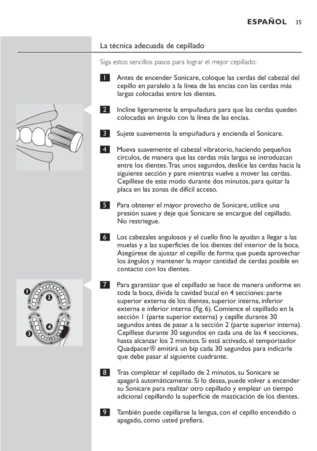 Philips 7800 manual La técnica adecuada de cepillado 