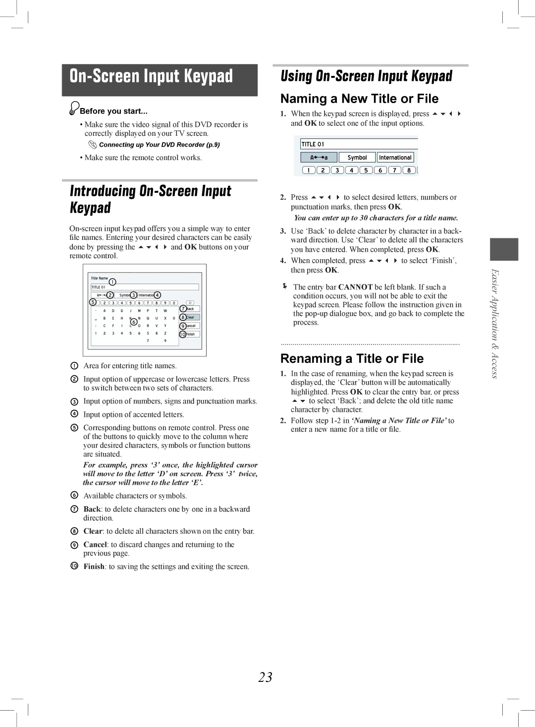 Philips 7819901511 manual Naming a New Title or File, Renaming a Title or File 