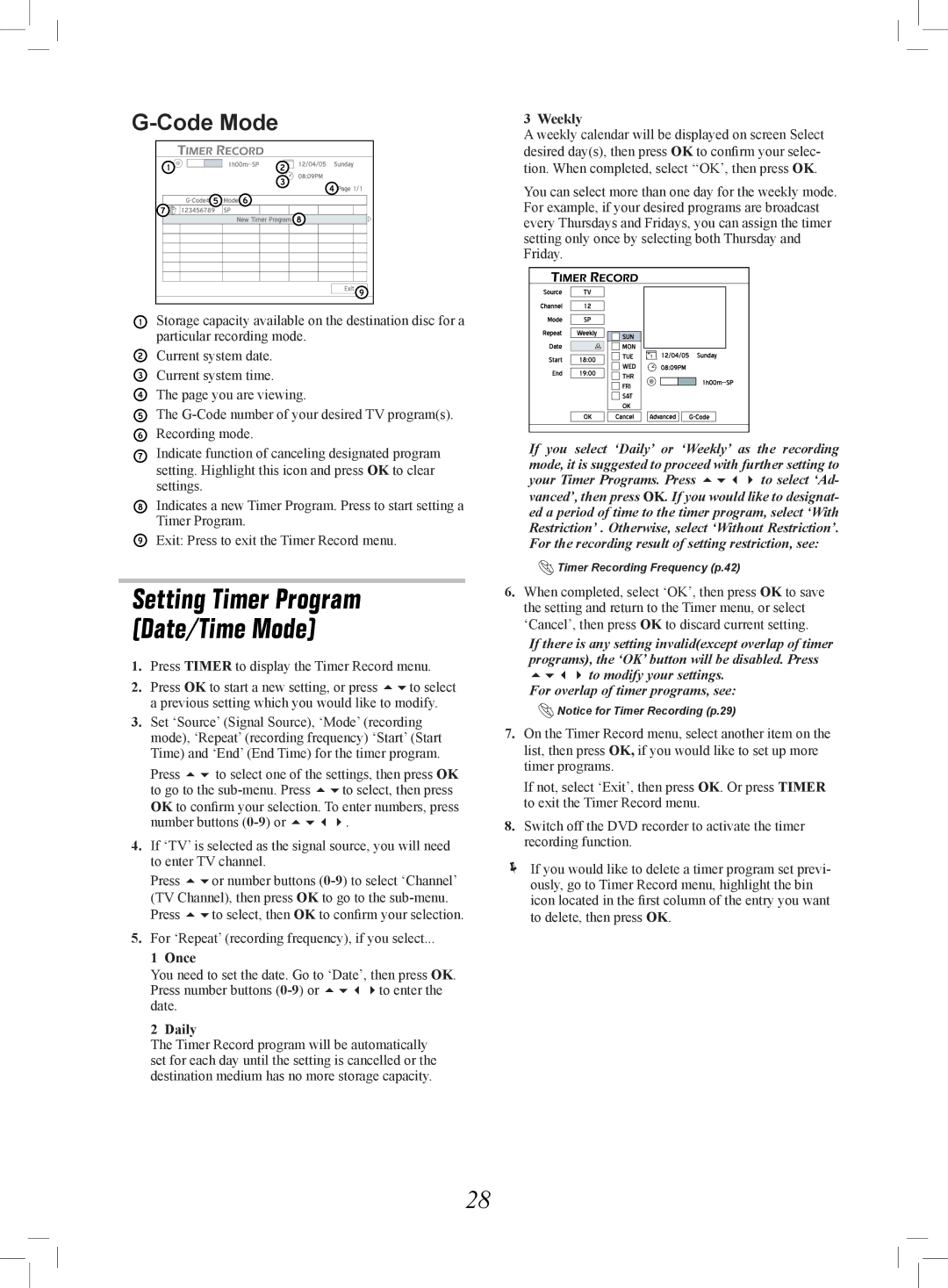 Philips 7819901511 manual Code Mode, Once, Daily, Weekly 