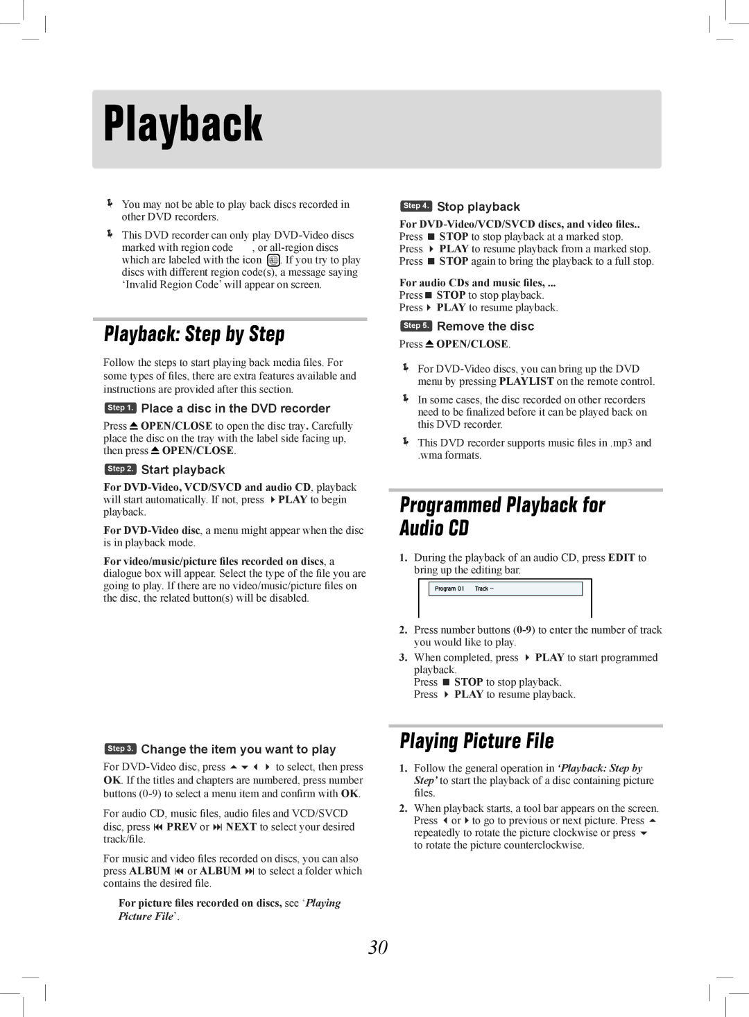 Philips 7819901511 manual Playback Step by Step, Playing Picture File, Press OPEN/CLOSE 