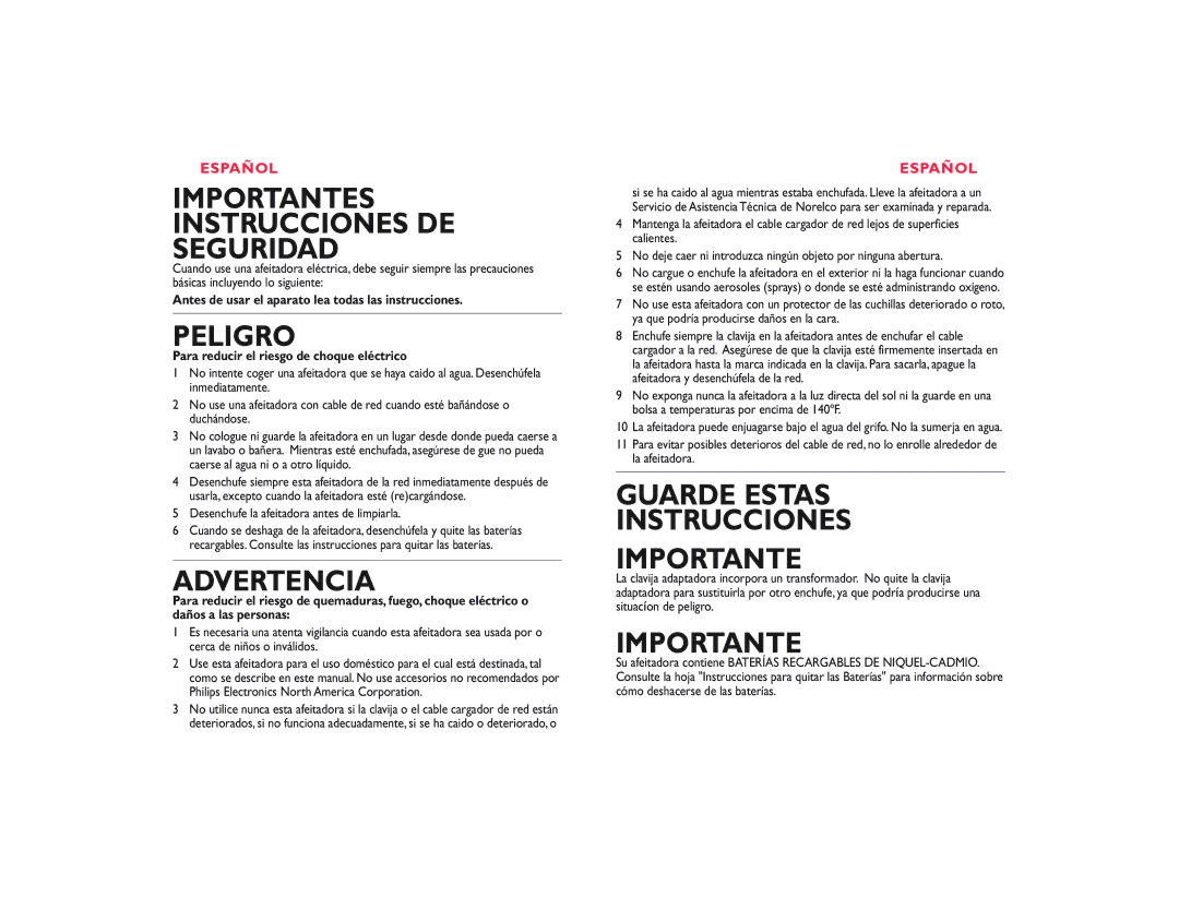 Philips 7845 XL manual Importantes Instrucciones DE Seguridad 